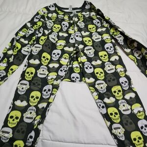 Skull Print Kids Pajamas Set -  Green
